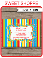 Printable Colorful Sweet Shoppe Party Birthday Invitation Template