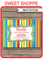 Printable Colorful Sweet Shoppe Party Birthday Invitation Template