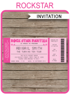 Rockstar Birthday Party Ticket Invitations Template – pink