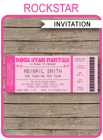 Printable Pink Rockstar Party Invitations Template