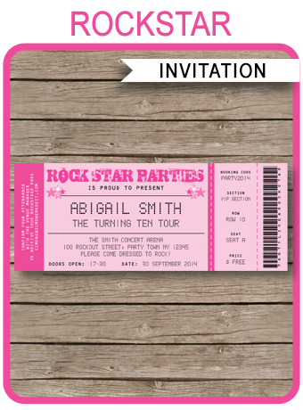 Printable Pink Rockstar Party Invitations Template