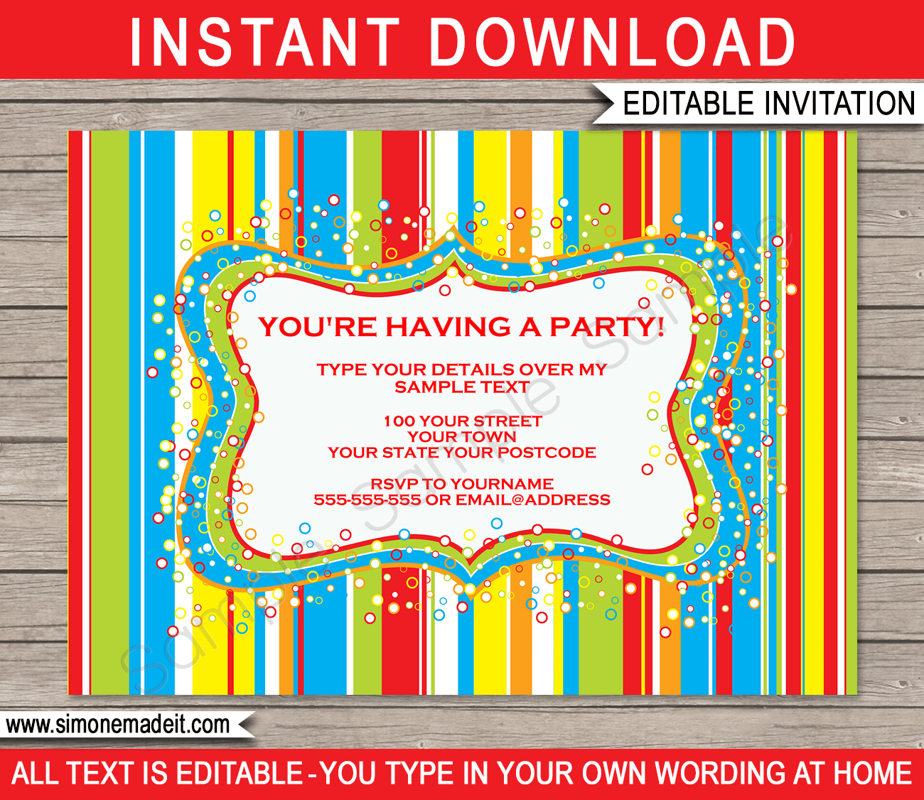 Sweet Shoppe Party Invitations | Candyland Party | Colorful | Birthday Party | Editable DIY Theme Template | INSTANT DOWNLOAD $7.50 via SIMONEmadeit.com