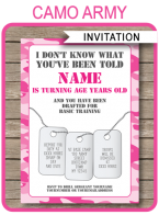 Pink Camo Party Invitations Template