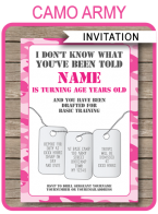 pink camo Invitation Template