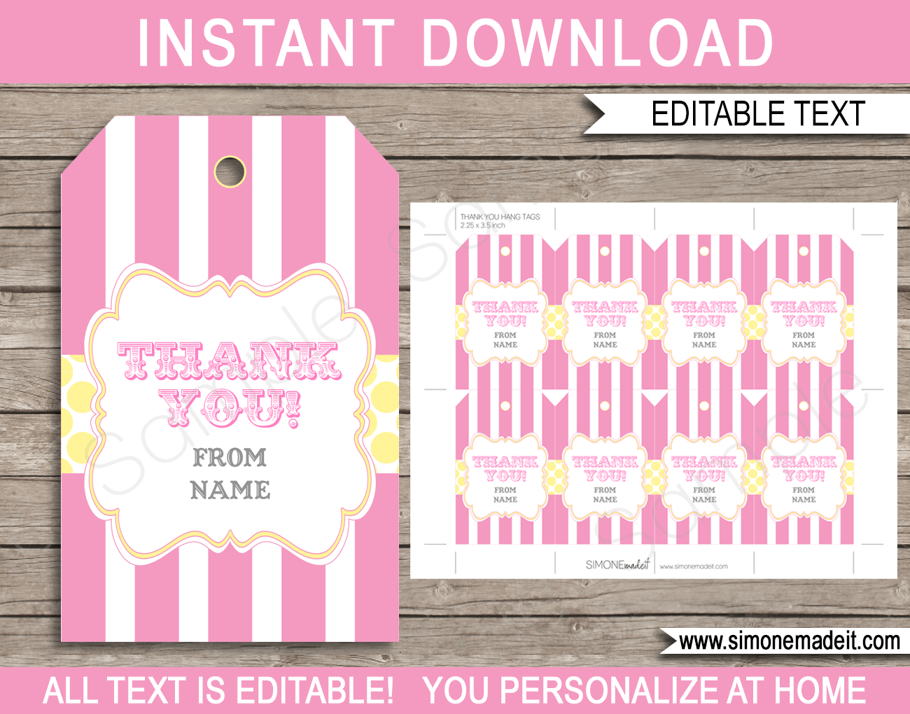 Pink & Yellow Carnival Favor Tags