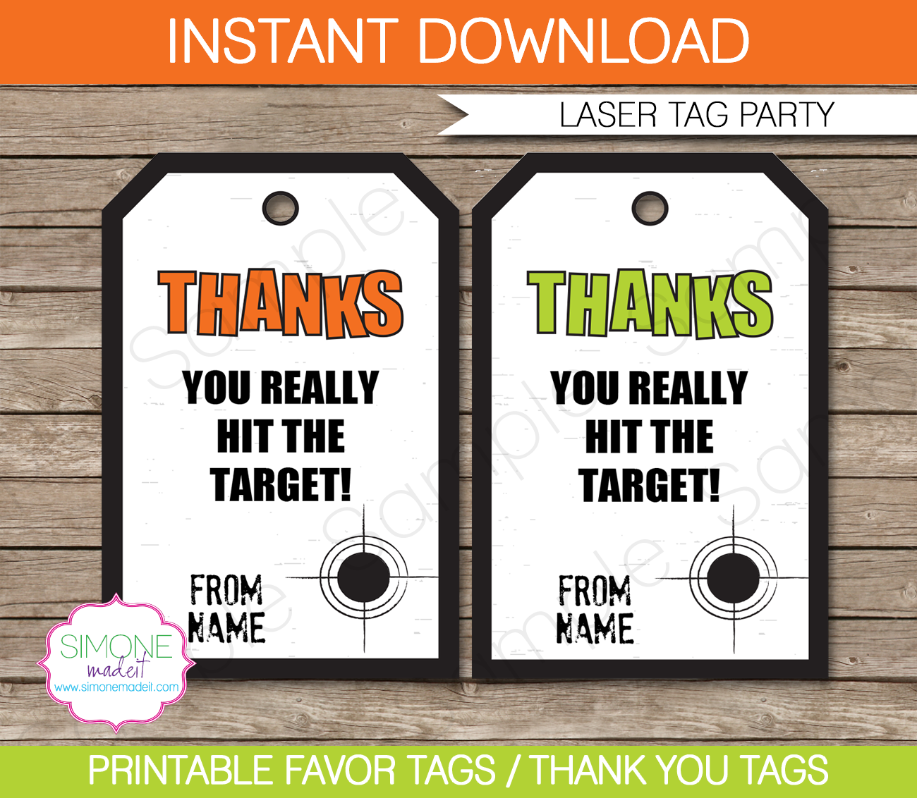 Laser Tag Party Favor Tags Template - green/orange