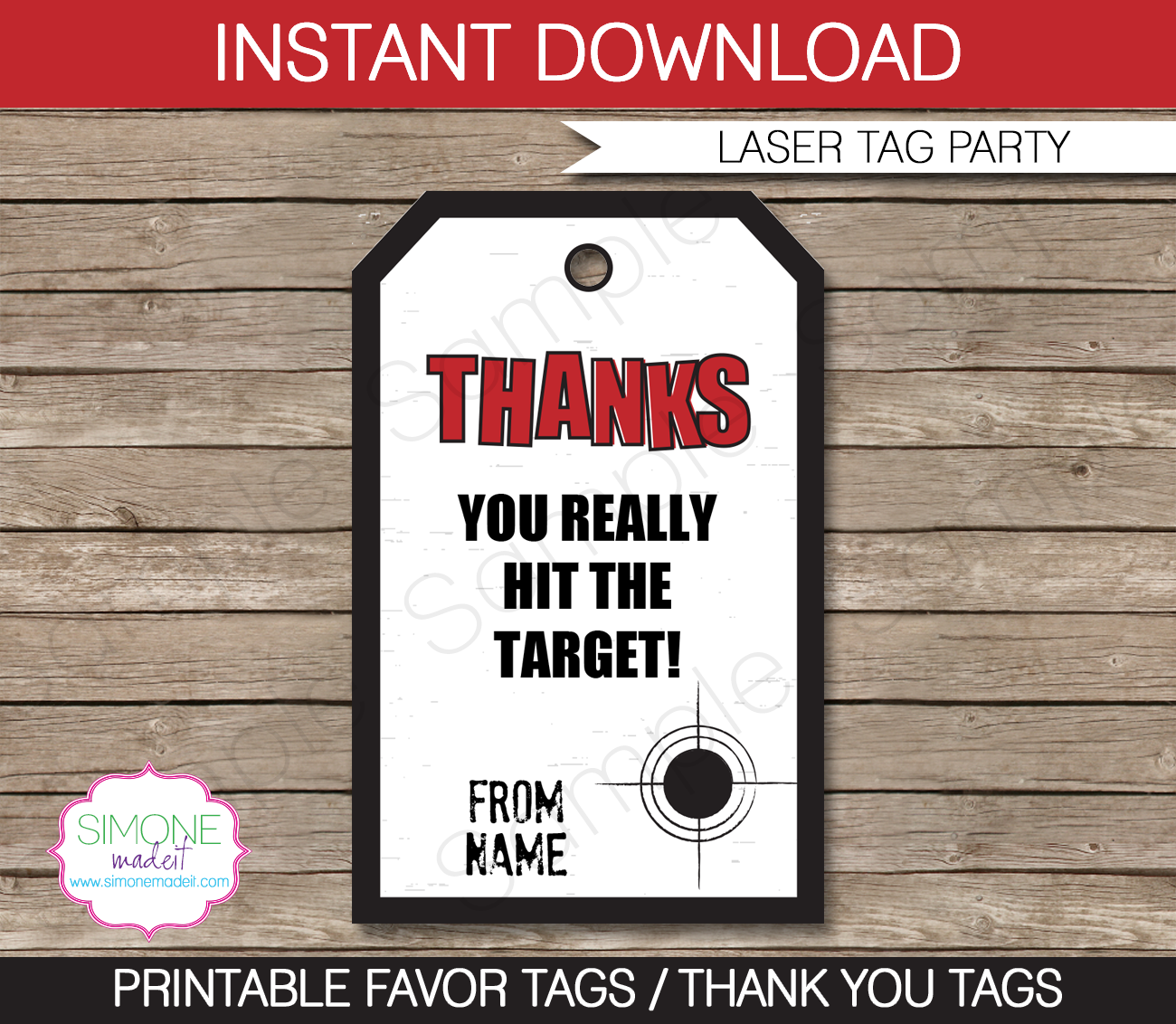 Laser Tag Party Favor Tag Templates | Thank You Tags | Birthday Party Theme | Editable DIY | via SIMONEmadeit.com