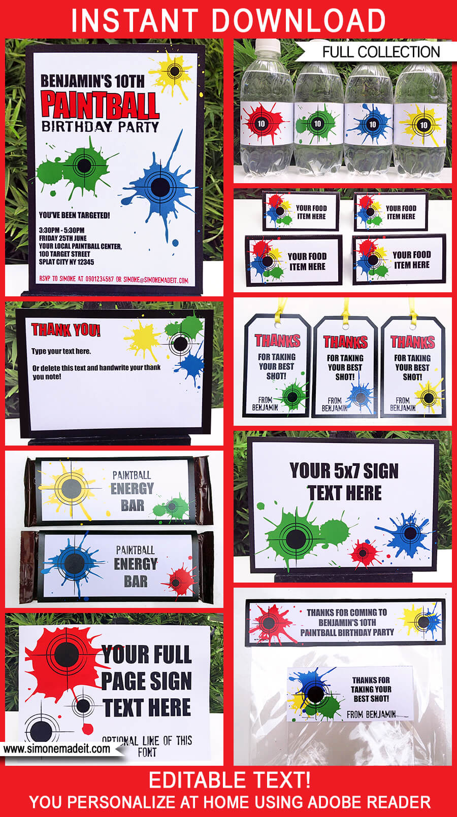 Paintball Party Printables, Invitations & Decorations | Editable Birthday Party Theme Templates | INSTANT DOWNLOAD $12.50 via SIMONEmadeit.com