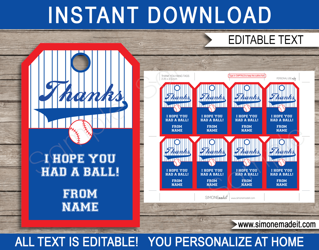 Baseball Party Favor Tags Template | Printable Birthday Thank You Tags