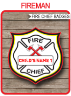 FIRE CHIEF BADGES Printable Template for Fireman Birthday Party