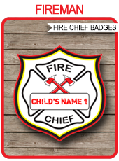 FIRE CHIEF BADGES Printable Template for Fireman Birthday Party