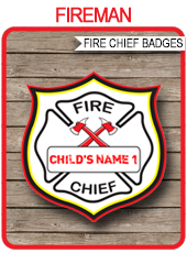 FIRE CHIEF BADGES Printable Template for Fireman Birthday Party