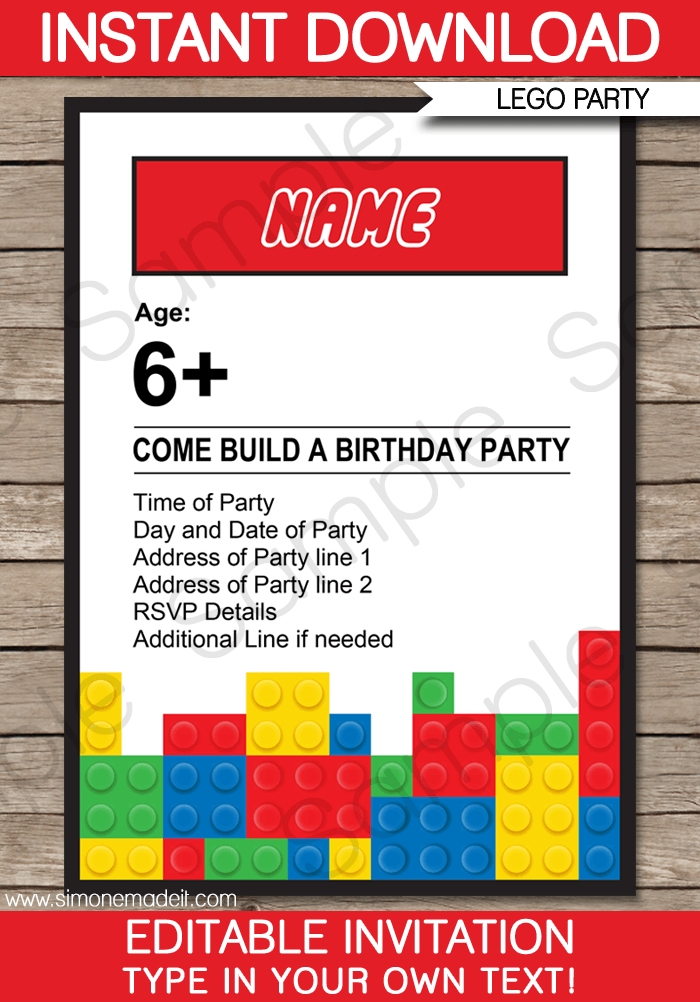 Lego Party Invitations Free Printable