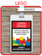 Lego Master Builder Passes | Printable Template | Birthday Party | $3.50 via SIMONEmadeit.com
