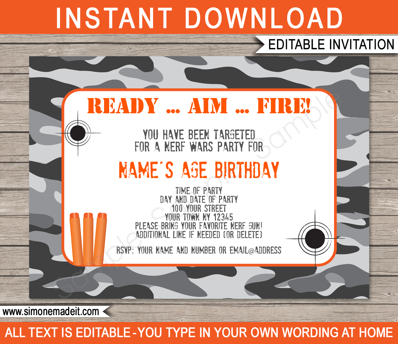 Nerf War Invitations