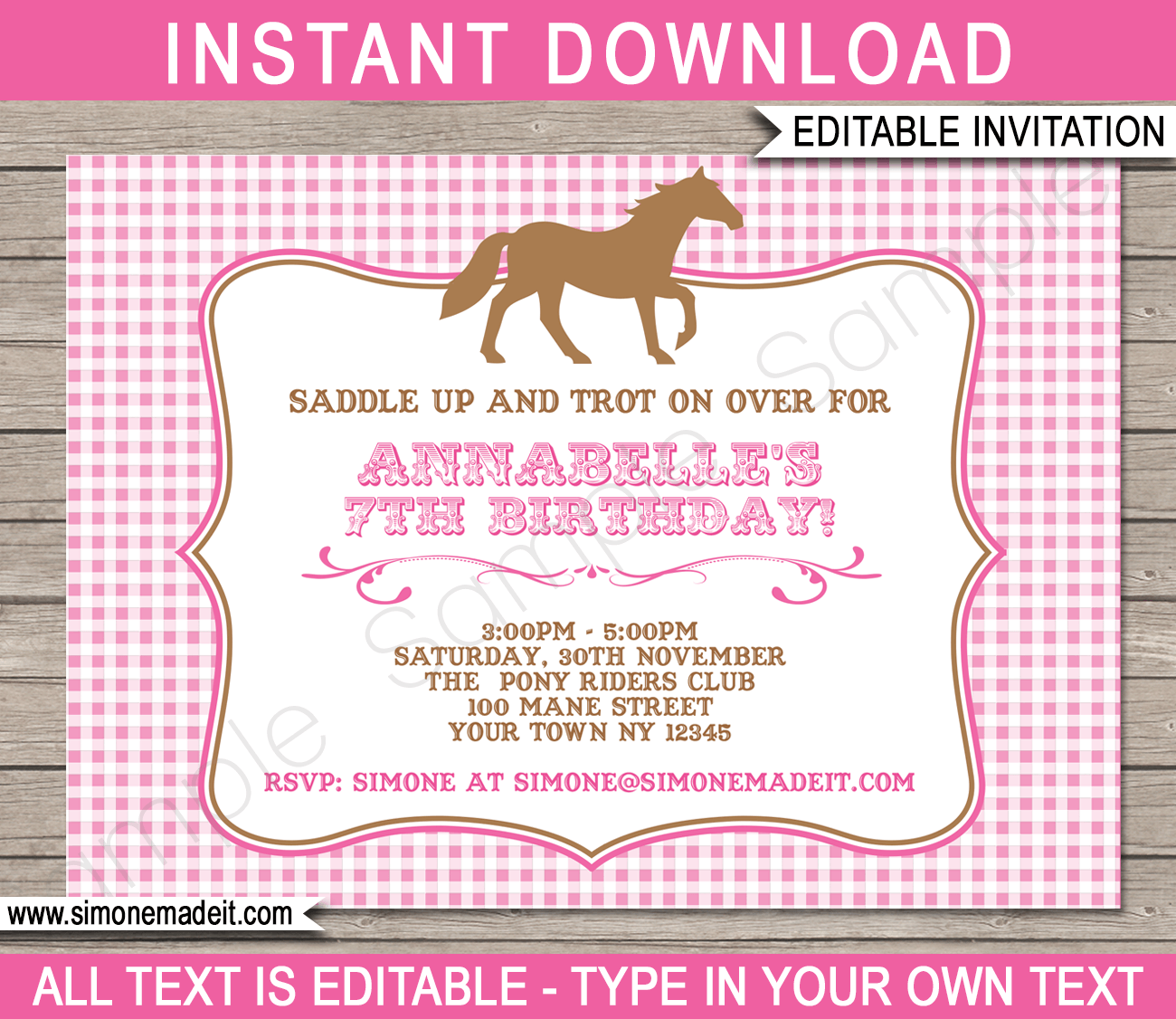 Pony Party Invitations | Horse Party | Birthday Party | Editable DIY Theme Template | INSTANT DOWNLOAD $7.50 via SIMONEmadeit.com