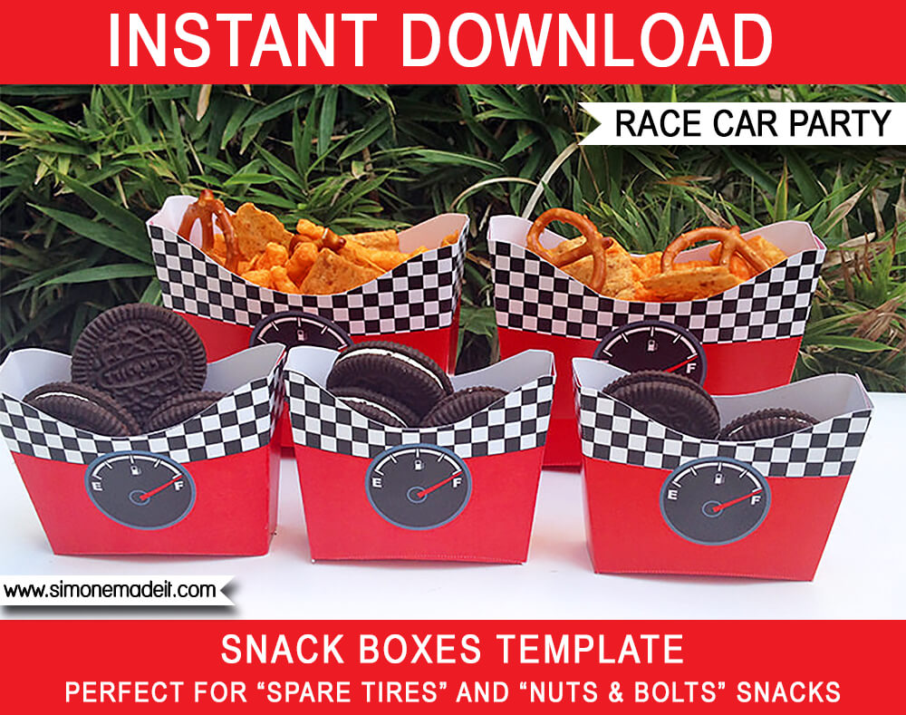 Race Car Snack Boxes | Birthday Party Food Ideas | DIY Template | via SIMONEmadeit.com
