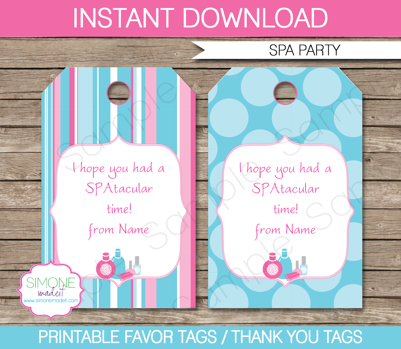 Spa Party Favor Tags Template Printable Birthday Party Thank You Tags