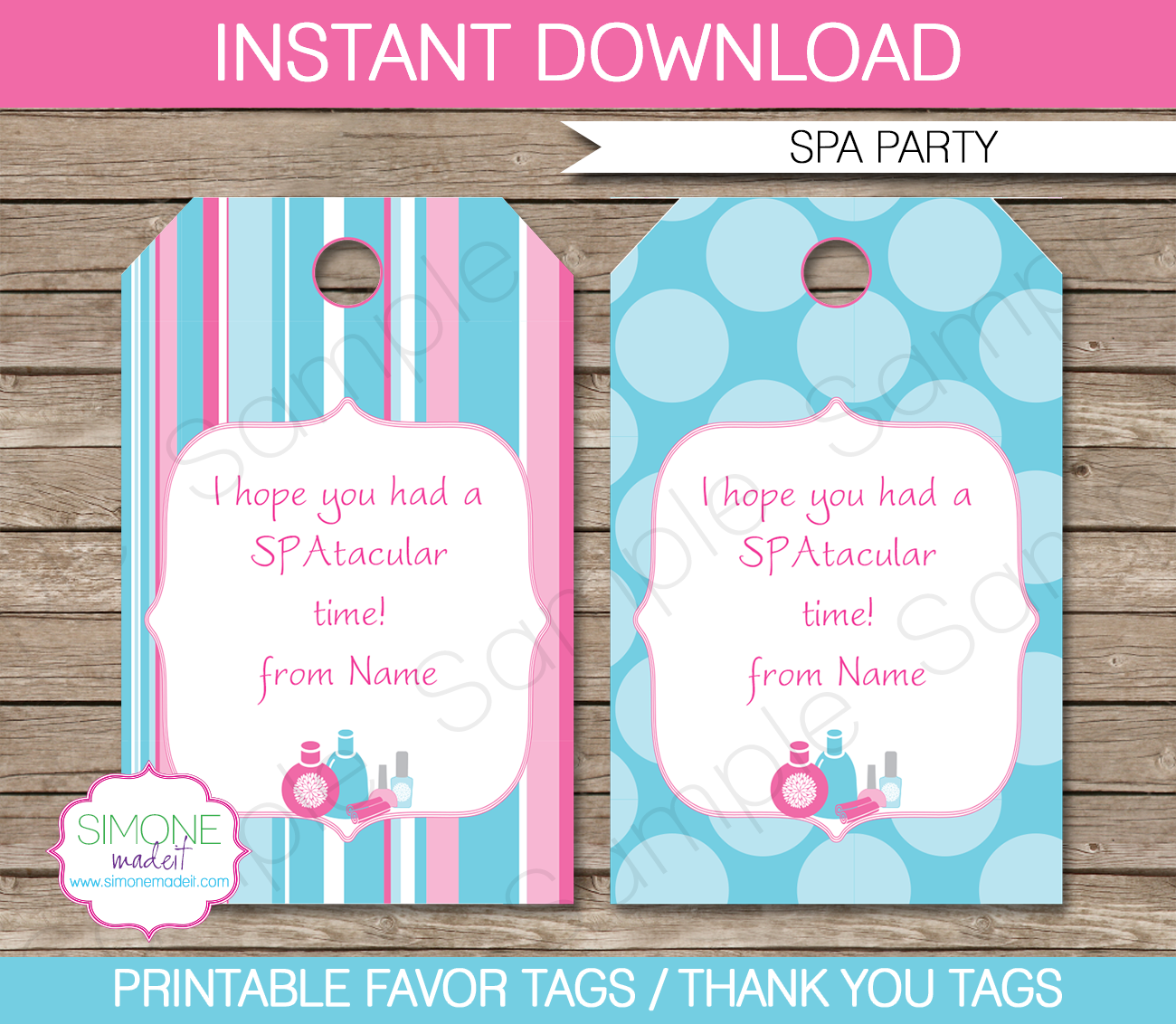 Spa Party Favor Tags | Thank You Tags | Birthday Party Theme | Editable DIY Template | via SIMONEmadeit.com