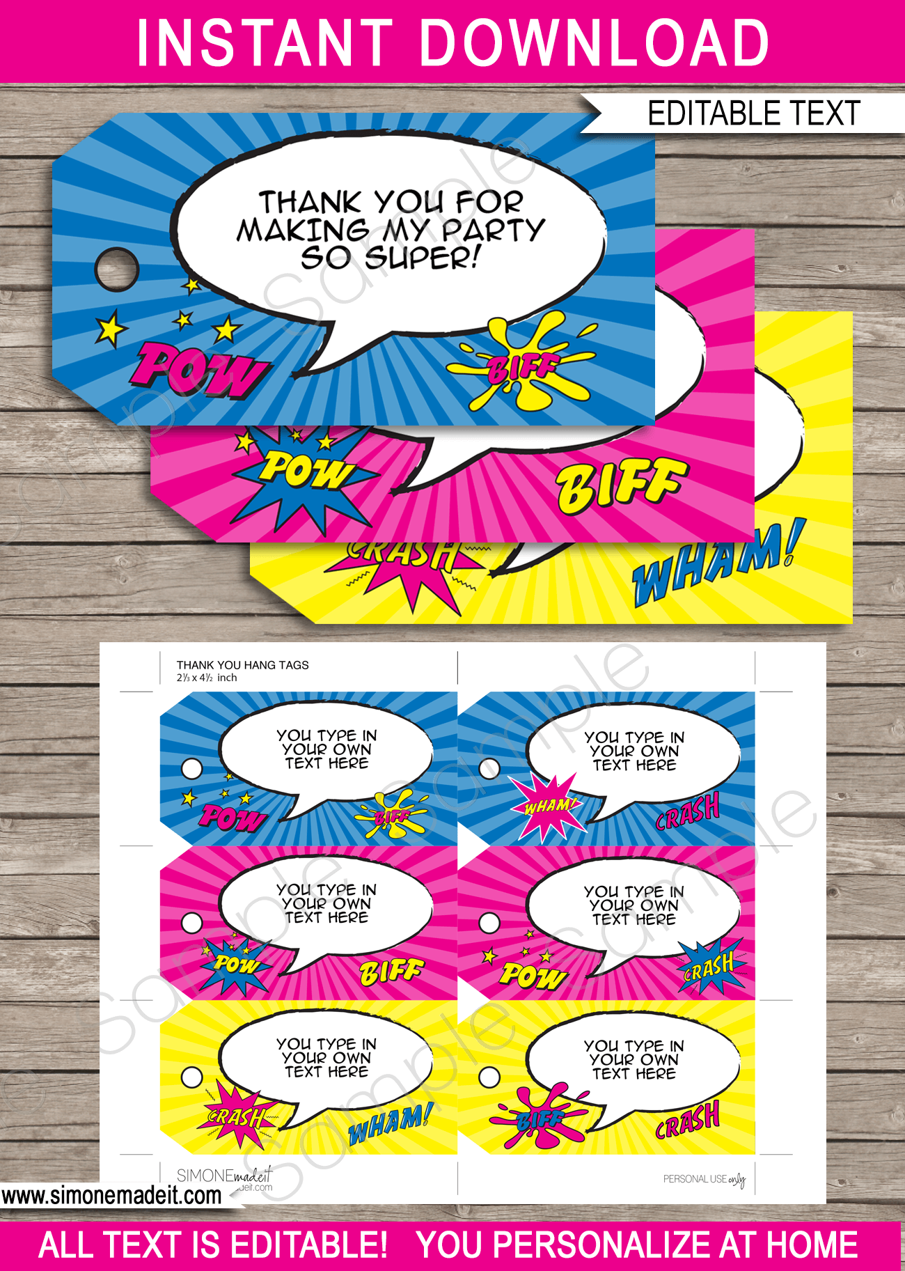 Printable Supergirl Party Favor Tags Template | Thank You Tags | Superhero Birthday Party Theme | DIY Editable Text | via SIMONEmadeit.com