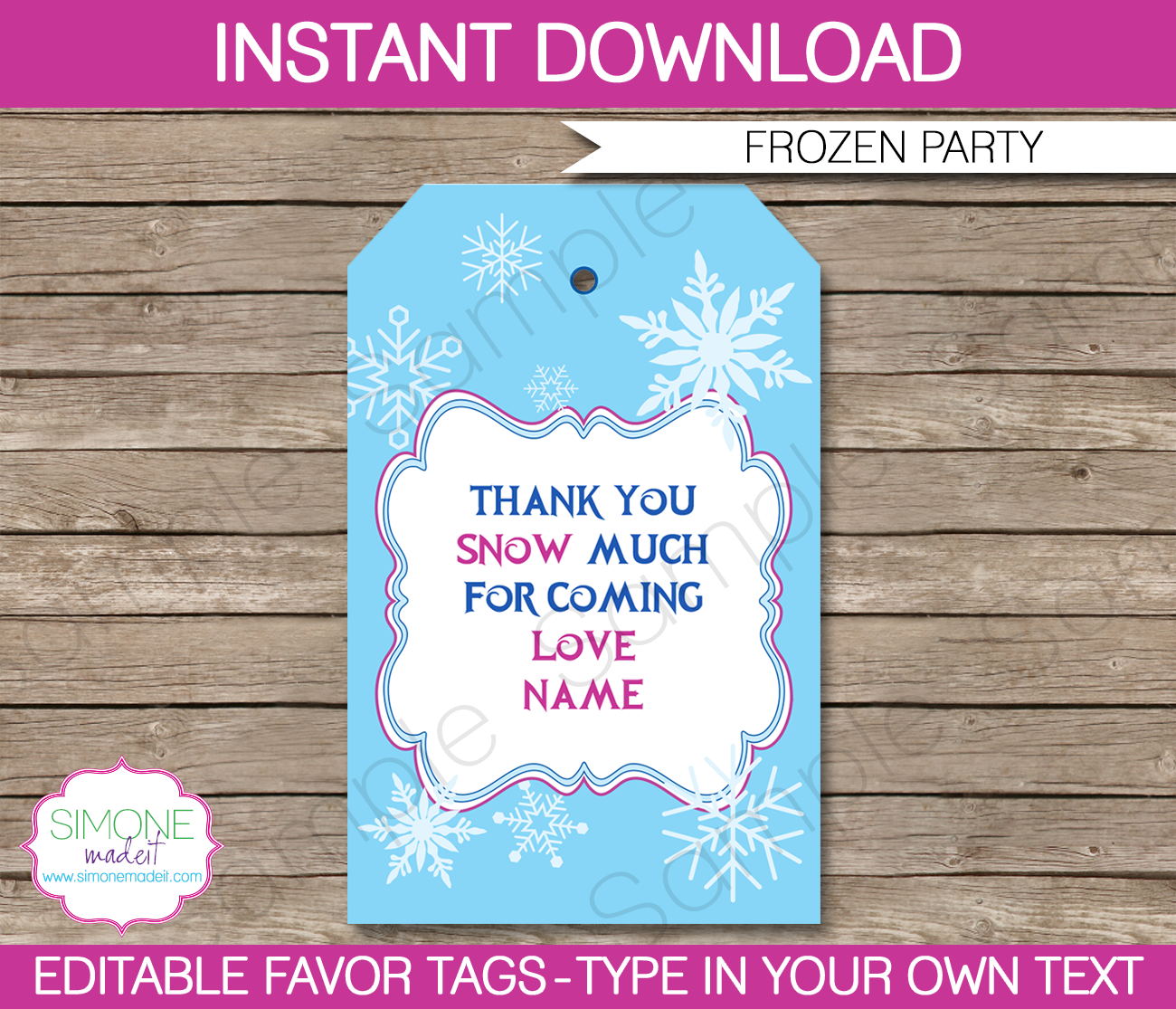 Frozen Party Favor Tags | Thank You Tags | Birthday Party Theme | Editable DIY Template | via SIMONEmadeit.com