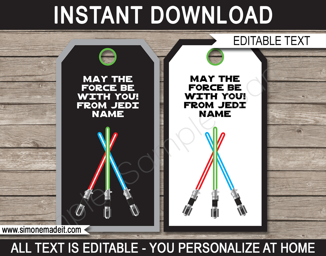 Printable Star Wars Party Favor Tags Template | Birthday Party Thank You Tags | DIY Editable Text | Print at home | via SIMONEmadeit.com