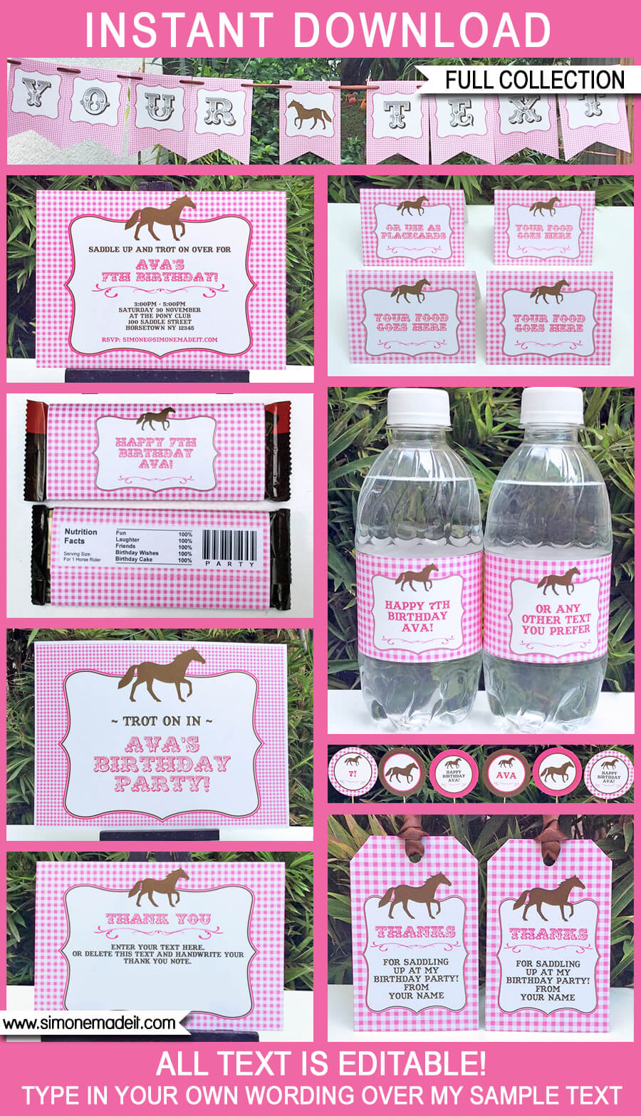 Horse Party Printables, Invitations & Decorations | Pony Party | Editable Birthday Party Templates | INSTANT DOWNLOAD $12.50 via SIMONEmadeit.com