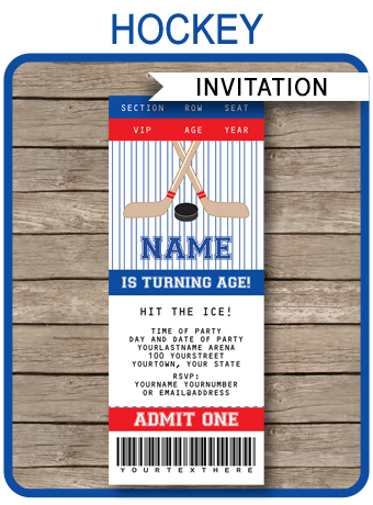 Hockey Ticket Invitations | Birthday Party | Template