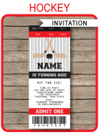 Hockey Party Ticket Invitations | Birthday Party | black red