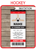 Hockey Party Ticket Invitations | Birthday Party | black red