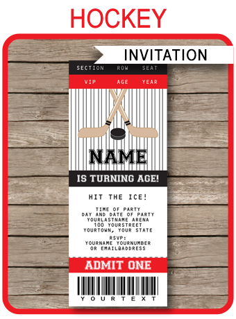 Hockey Party Ticket Invitations | Birthday Party | Template Hockey Party Ticket Invitations | Birthday Party | Template