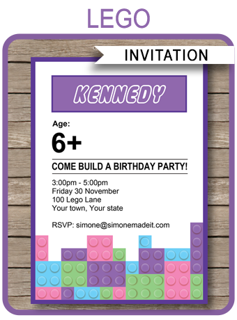 Personnalisé De Lego Fille Party Invitation