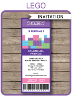 Lego Friends Ticket Invitation | Lego Invitations | Birthday Party Template