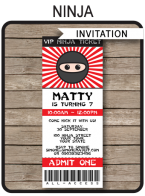 Ninja Party Ticket Invitations | Birthday Party