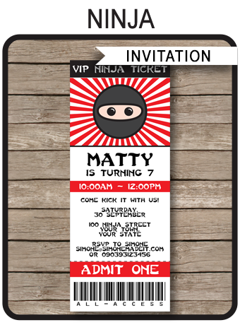 Ninja Party Ticket Invitations | Birthday Party