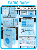 Paris Baby Shower Printables, Invitations & Decorations – blue