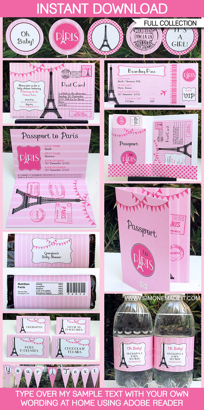 Paris Baby Shower Printables, Invitations & Decorations | Pink | Editable Paris Theme Template |INSTANT DOWNLOAD $12.50 via SIMONEmadeit.com