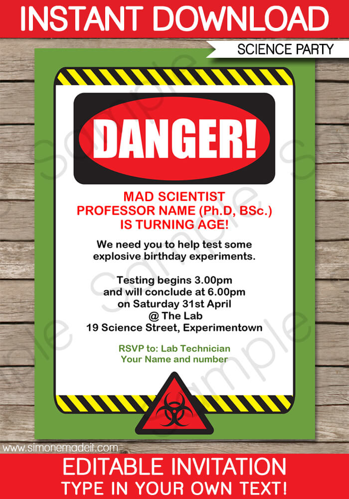 Printable Mad Science Birthday Party Invitations Template | DIY Editable Text | INSTANT DOWNLOAD $7.50 via SIMONEmadeit.com