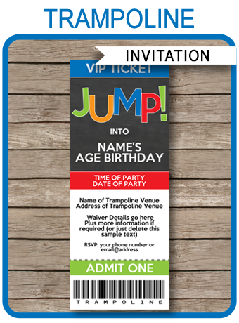 Trampoline Party Ticket Invitations | Trampoline Birthday Party