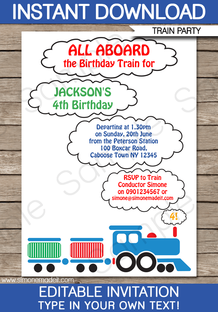 Steam Train Party Invitations Template | Birthday Party | DIY Editable Text | INSTANT DOWNLOAD $7.50 via SIMONEmadeit.com
