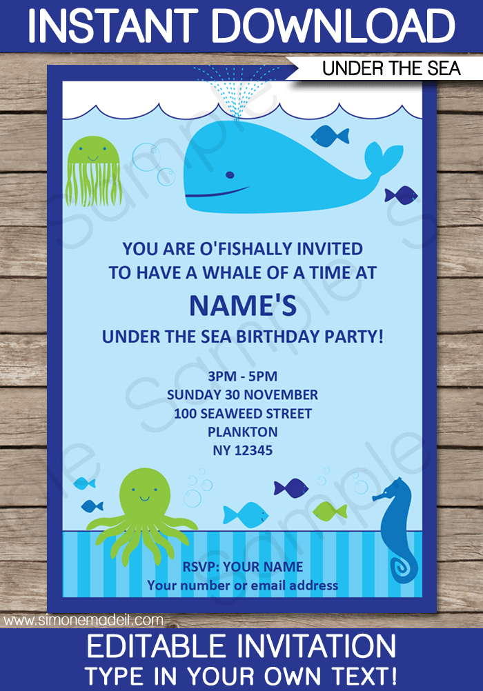 Under the Sea Party Invitations | Birthday Party | Editable DIY Theme Template | INSTANT DOWNLOAD $7.50 via SIMONEmadeit.com
