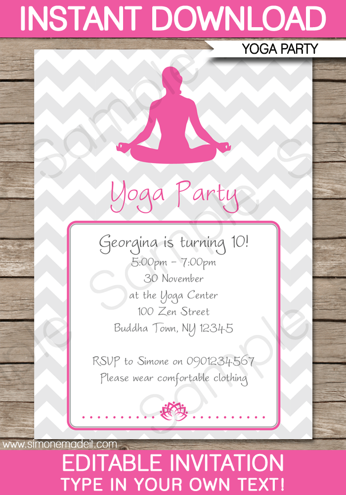 Yoga Party Invitations | Birthday Party | Editable DIY Theme Template | INSTANT DOWNLOAD $7.50 via SIMONEmadeit.com