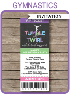 Gymnastics Party Ticket Invitations | Printable Theme Template