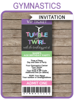 Gymnastics Party Ticket Invitations | Printable Theme Template