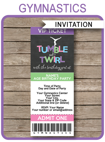 Gymnastics Party Ticket Invitations | Printable Theme Template