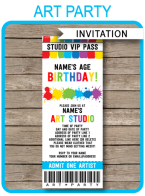 Art Party Ticket Invitations | Paint Party Invitations