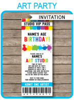 Art Party Ticket Invitations | Paint Party Invitations