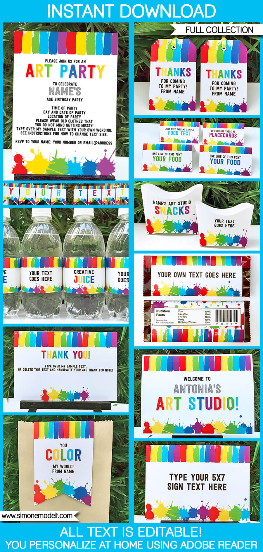 Art Party Printables, Invitations & Decorations | Paint Party | Editable Birthday Party Theme Templates | INSTANT DOWNLOAD $12.50 via SIMONEmadeit.com