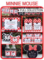 Minnie Mouse Birthday Party Printables, Invitations & Decorations – red