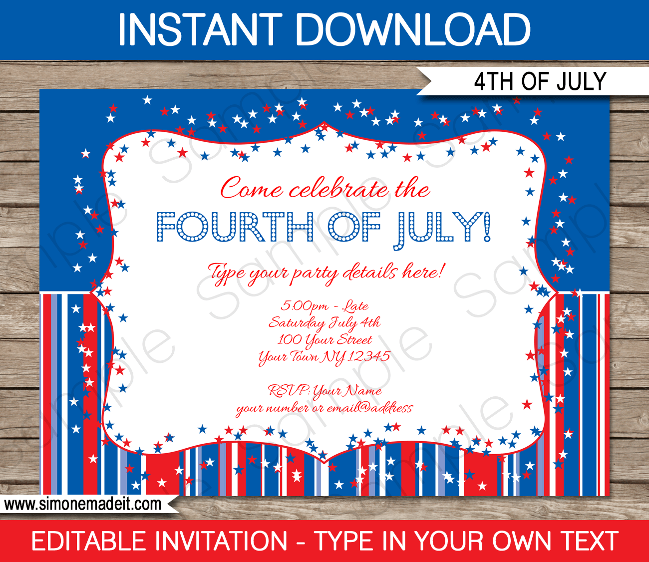July 4th Party Invitations | Fourth of July | Editable DIY Theme Template | INSTANT DOWNLOAD $5.00 via SIMONEmadeit.com